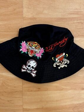 Ed Hardy Black Embroidered Bucket Hat